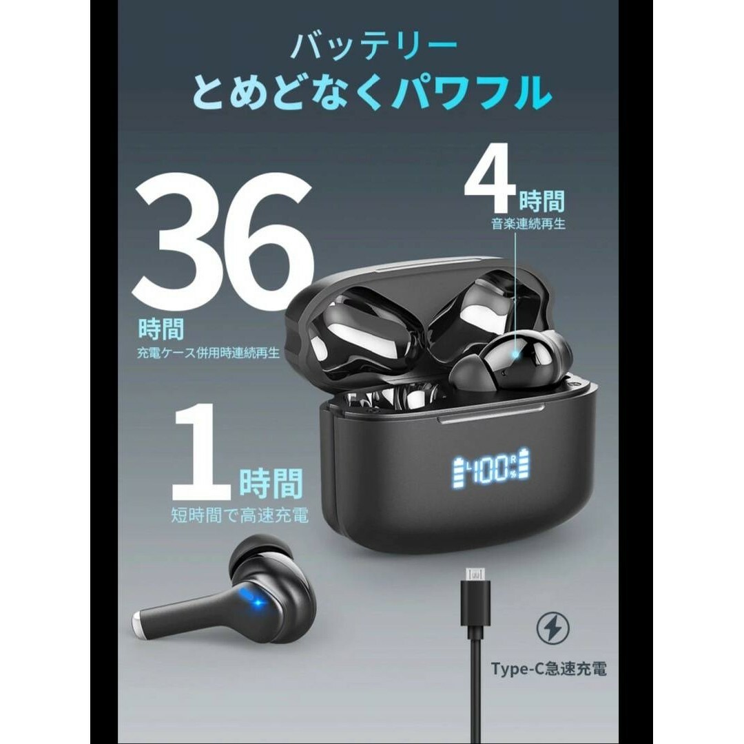 ワイヤレスイヤホン bluetooth5.2 ENCノイズキャンセリンク 防水 スマホ/家電/カメラのオーディオ機器(ヘッドフォン/イヤフォン)の商品写真