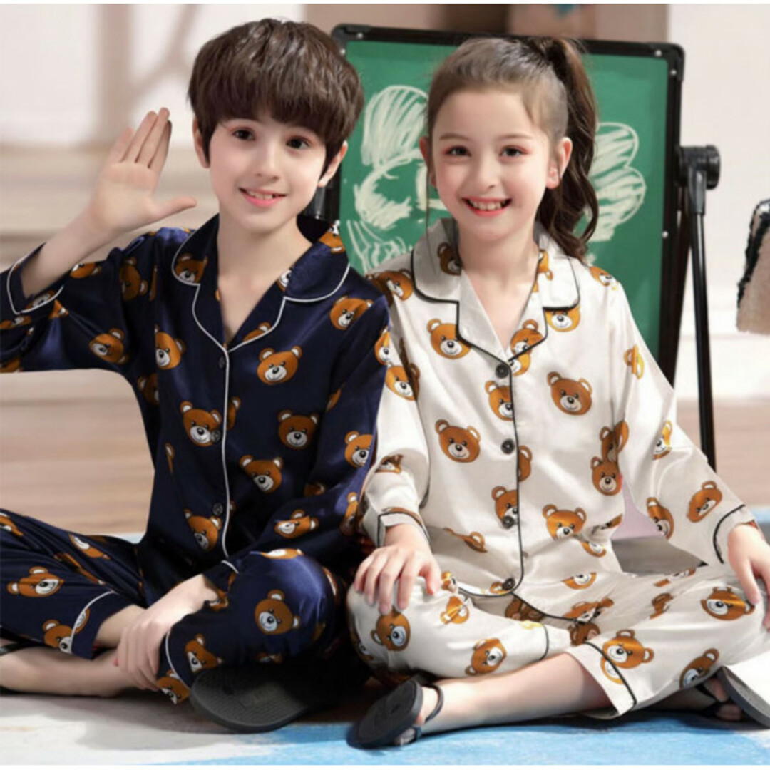 子供用 クマ パジャマ ルームウェア 80 青 長袖 セットアップ 韓国 子供服 キッズ/ベビー/マタニティのベビー服(~85cm)(パジャマ)の商品写真