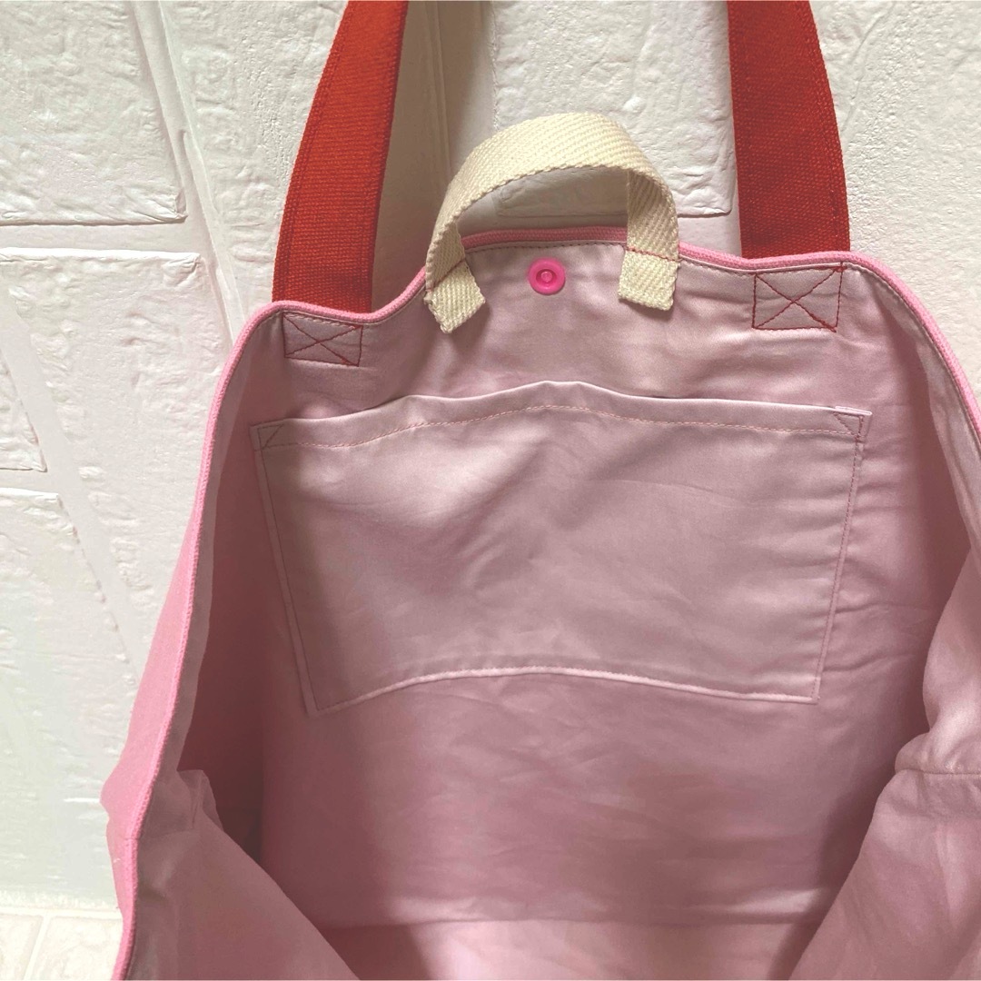 レッスンバッグ　濃いピンク×朱色 キッズ/ベビー/マタニティのこども用バッグ(レッスンバッグ)の商品写真