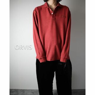 ヴィンテージ(VINTAGE)の【ORVIS】鹿の子 コットン 刺繍ロゴ ビビットカラー 長袖 ポロシャツ 赤(ポロシャツ)