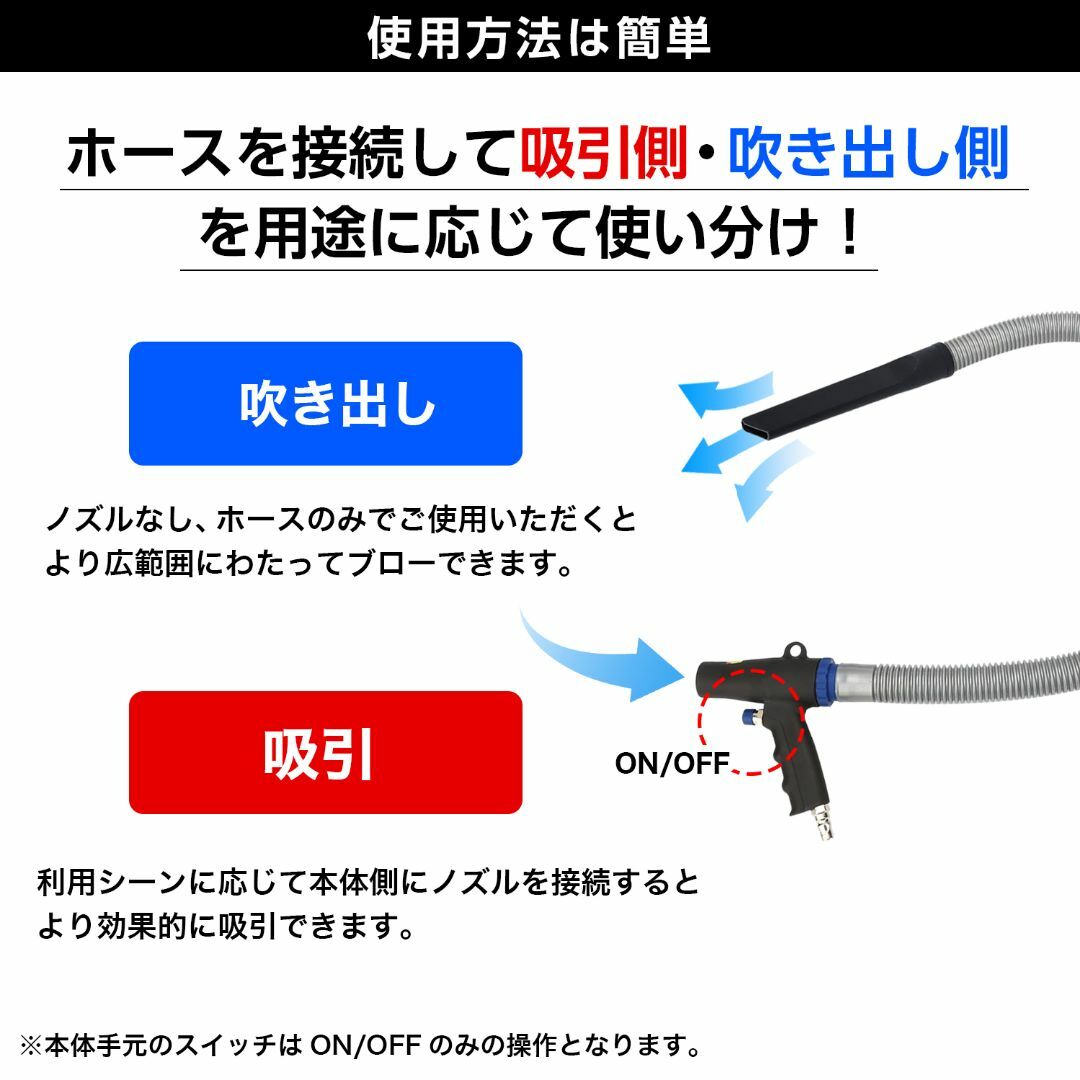 エアバキューム ブロワガン エアコンプレッサーガン 掃除機 ノズル３種2729 その他のその他(その他)の商品写真