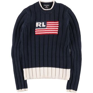 ラルフローレン(Ralph Lauren)の古着 ラルフローレン Ralph Lauren POLO JEANS COMPANY リブ編み 星条旗柄 コットンニットセーター レディースS /eaa424318(ニット/セーター)