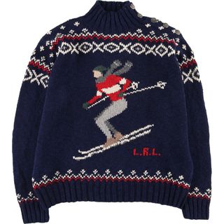 ラルフローレン(Ralph Lauren)の古着 00年代 ラルフローレン Ralph Lauren LAUREN ローレン HAND KNIT ハンドニット ノルディック柄 スキー柄 ハイネック リネン×コットンニットセーター レディースS /eaa424319(ニット/セーター)