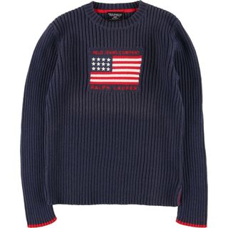 ラルフローレン(Ralph Lauren)の古着 ラルフローレン Ralph Lauren POLO JEANS COMPANY リブ編み 星条旗柄 コットンニットセーター レディースM /eaa424320(ニット/セーター)