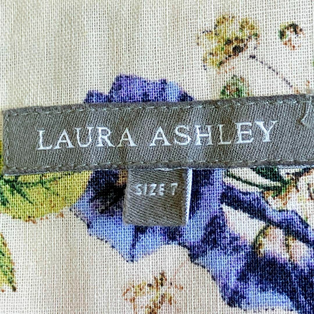 LAURA ASHLEY(ローラアシュレイ)の極美品 ローラアシュレイ ロングワンピース 7号 S-M フレア リネン 花柄 レディースのワンピース(ロングワンピース/マキシワンピース)の商品写真