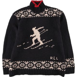 ラルフローレン(Ralph Lauren)の古着 00年代 ラルフローレン Ralph Lauren LAUREN ローレン HAND KNIT ハンドニット ノルディック柄 スキー柄 ハイネック リネン×コットンニットセーター レディースL /eaa424316(ニット/セーター)