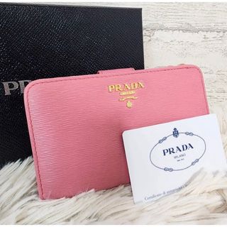 PRADA - 【箱/ギャラ付/美品】PRADA 折り財布 ヴィテッロ メタル レザー ピンク