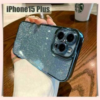 アイフォーン(iPhone)のiPhone15 Plus ケース グリッター ブルー キラキラ ソフト(iPhoneケース)