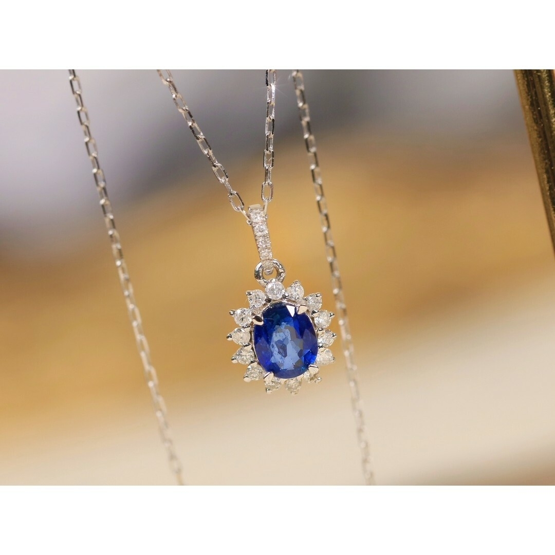 天然ダイヤモンド付きサファイアペンダントトップk18 レディースのアクセサリー(チャーム)の商品写真