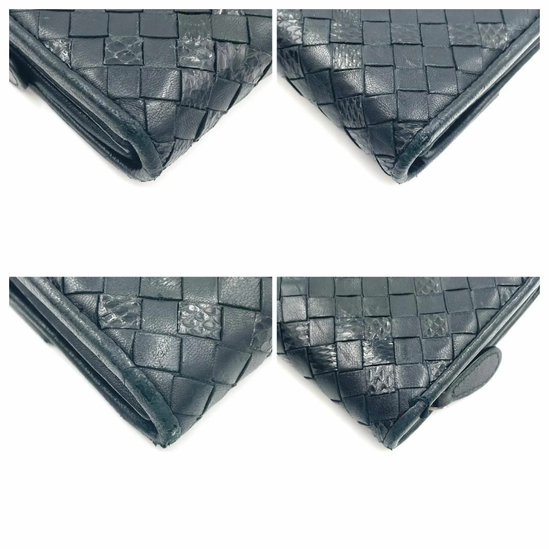 Bottega Veneta(ボッテガヴェネタ)のボッテガヴェネタ イントレチャート レザー パイソン 長財布 ブラック 黒 レディースのファッション小物(財布)の商品写真