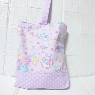 ハンドメイド上履き入れ☆紫うさぎとくま×紫ドット☆(外出用品)