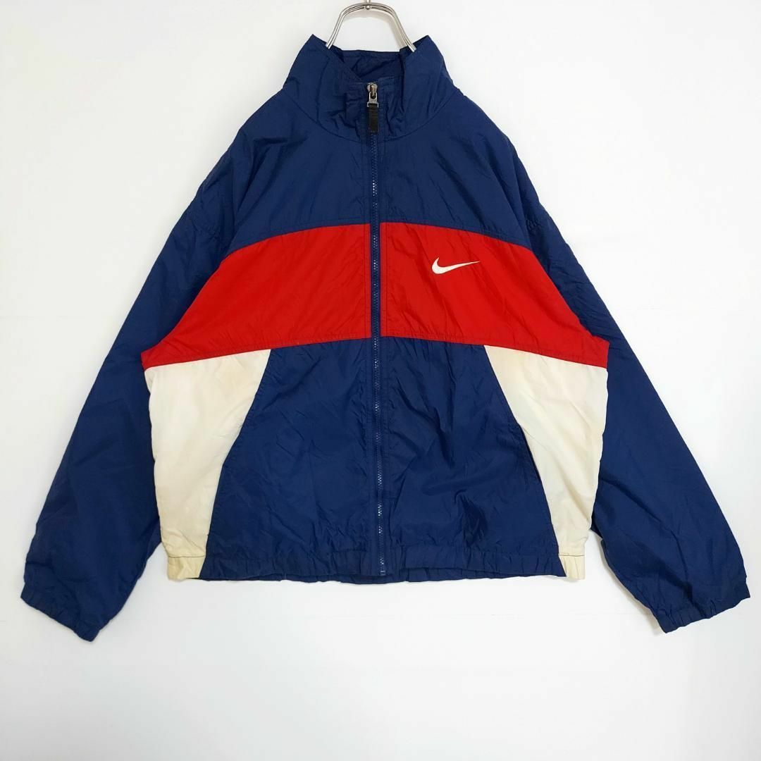 NIKE ナイキ ナイロンジャケット 90s ビッグロゴ刺繍 M 紺 赤 白タグ NIKE ナイキ ナイロンジャケット 90s ビッグロゴ刺繍 M 紺 赤 白タグ
