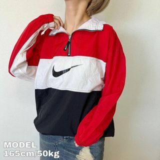 ナイキ(NIKE)のNIKE ナイキ アノラックジャケット ナイロン パーカー L 赤 白 黒(その他)