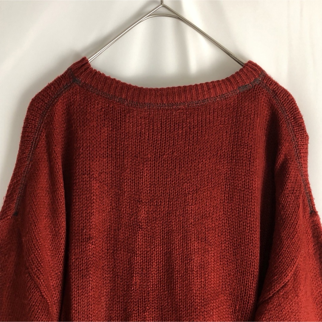 【ニット　セーター　ライン柄　個性的　スポーティ　赤　深緑　古着】 メンズのトップス(ニット/セーター)の商品写真