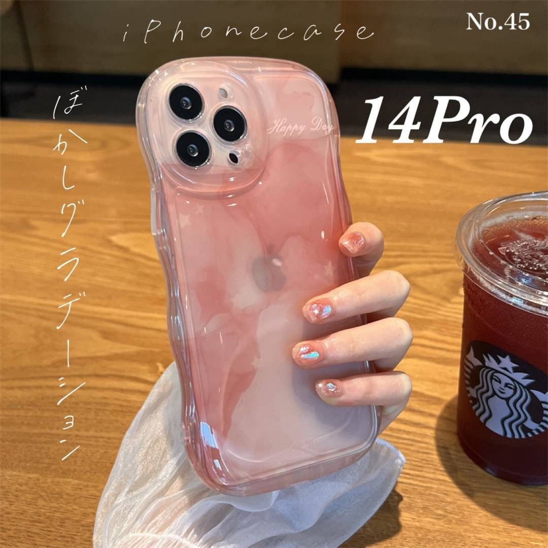 ぼかしグラデーション iPhone14Proケース ピンク 水墨 透け感 スマホ/家電/カメラのスマホアクセサリー(iPhoneケース)の商品写真