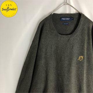 ポロゴルフ(Polo Golf)の【ニット　セーター　ポロゴルフ　刺繍デザイン　ダークカラー　深緑　古着】(ニット/セーター)