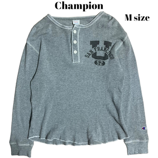 チャンピオン(Champion)のChampion ヘンリーネックT ワッフル サーマル 胸ロゴ グレー Y2K(Tシャツ/カットソー(七分/長袖))