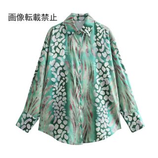 🍓3月新作🐤13679◆green vintage レトロ 柄 シャツ ブラウス(ロングスカート)