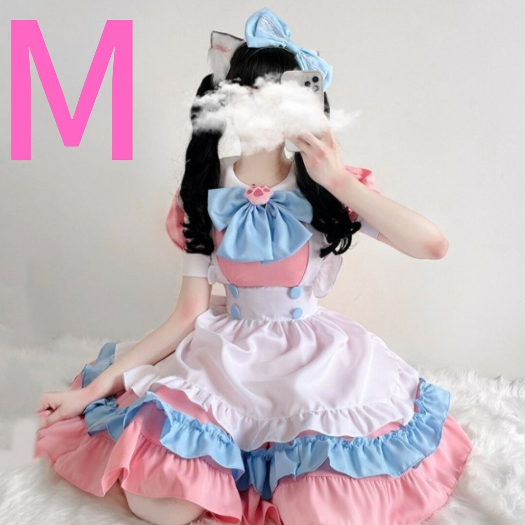 新品 M カラフル メイド服 撮影 衣装 イベント コスプレ 可愛い 韓国 映え エンタメ/ホビーのコスプレ(衣装一式)の商品写真