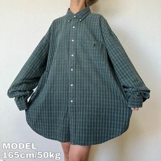 ラルフローレン(Ralph Lauren)のラルフローレン チェックシャツ ポケット 2XL 緑 赤 ポニー刺繍 7887(その他)