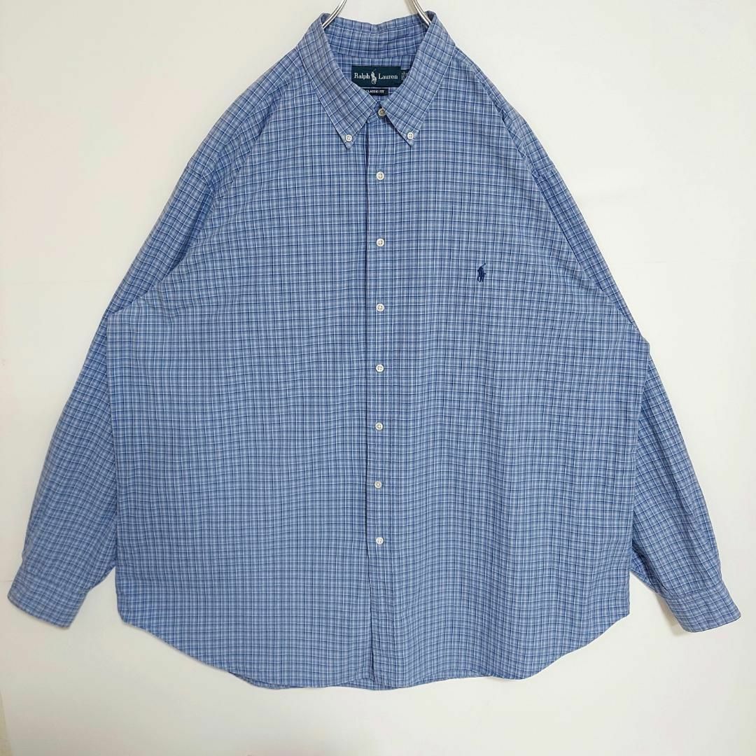 Ralph Lauren(ラルフローレン)のラルフローレン チェックシャツ 3XL ブルー 青 白 ポニー刺繍 7892 その他のその他(その他)の商品写真