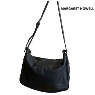 マーガレットハウエル(MARGARET HOWELL)のマーガレットハウエル　ショルダーバッグ　黒　レザー　ロゴあり(ショルダーバッグ)