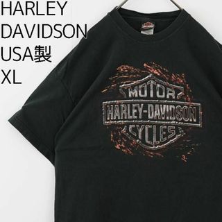 ハーレーダビッドソン(Harley Davidson)のハーレーダビッドソン プリントTシャツ USA製 黒 黄色 XL 7762(その他)