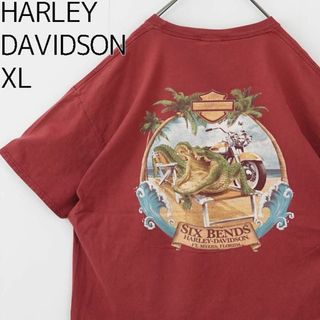 ハーレーダビッドソン(Harley Davidson)のハーレーダビッドソン プリントTシャツ アニマル ワニ 赤 黒 XL 7776(その他)