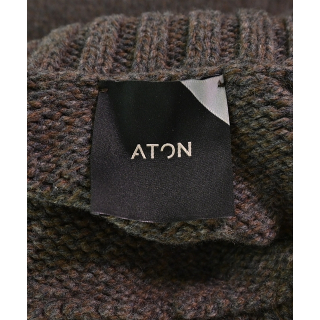 ATON(エイトン)のATON エイトン ニット・セーター 2(M位) 茶xグレー(ミックス) 【古着】【中古】 レディースのトップス(ニット/セーター)の商品写真