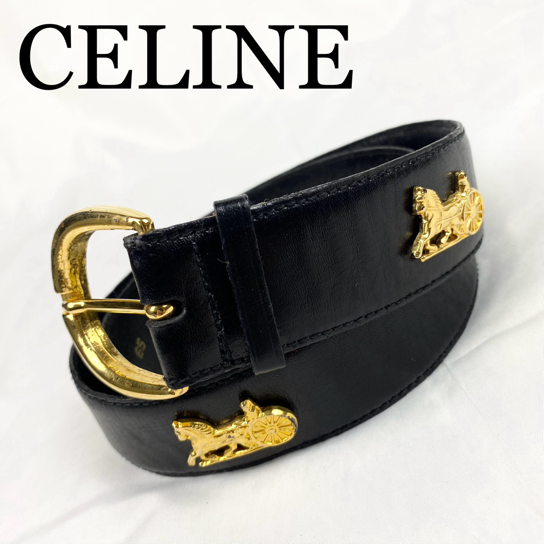 celine - CELINE セリーヌ ベルト 馬車金具 レザー ブラック ゴールド 
