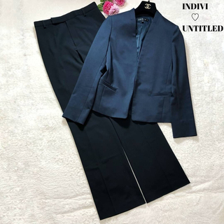 INDIVI - 【Mサイズ相当】INDIVI紺ノーカラージャケット UNTITLED黒パンツ