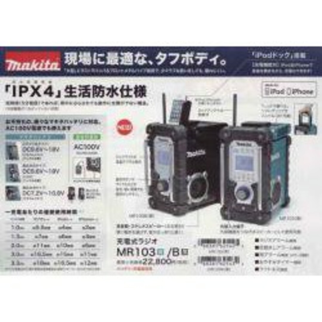 Makita(マキタ)のMakita マキタ MR103 ラジオ バッテリー&充電器フルセット スマホ/家電/カメラのオーディオ機器(ラジオ)の商品写真