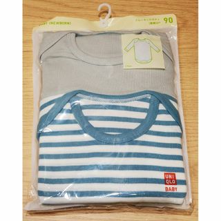 ユニクロ(UNIQLO)の【新品】2枚組 UNIQLO クルーネック 90 長袖  ロンパース BABY(肌着/下着)