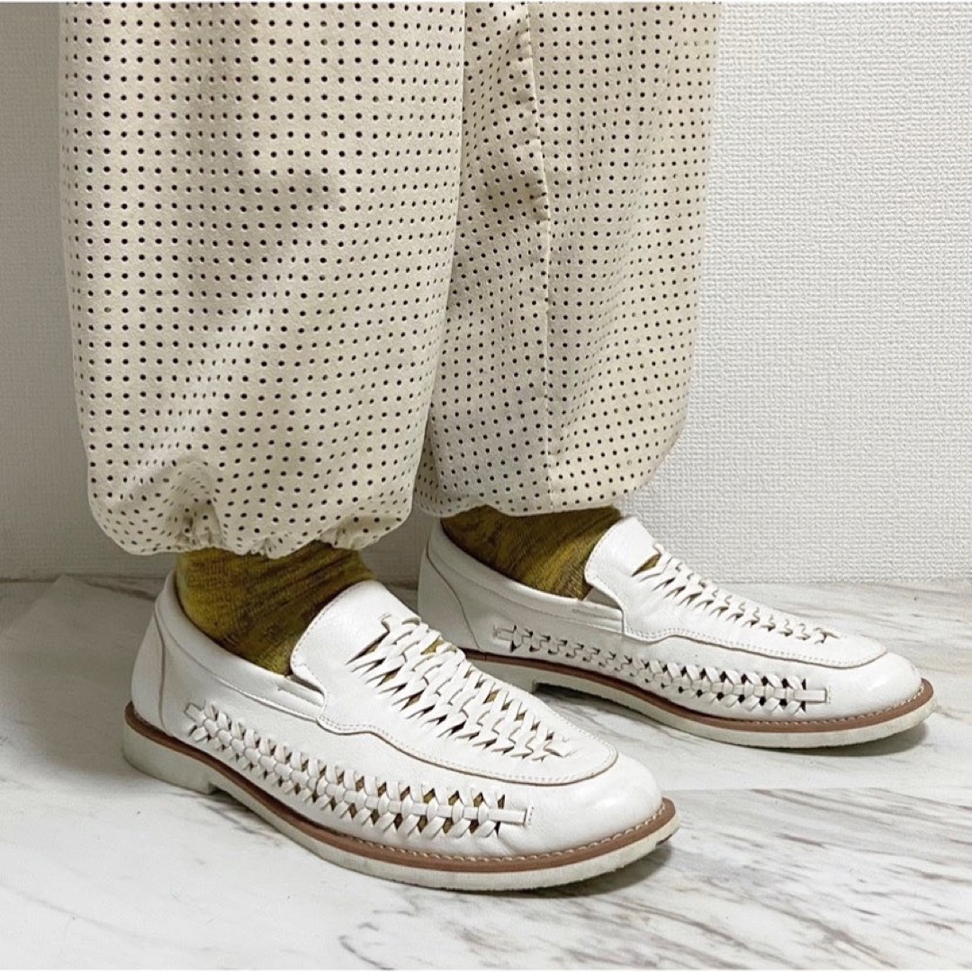 メッシュ 編み込み ホワイトレザー 白 レザーシューズ デッキシューズ 27.5 メンズの靴/シューズ(ドレス/ビジネス)の商品写真