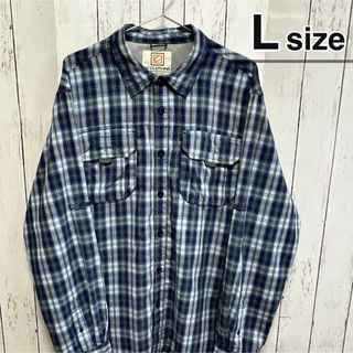 シャツ(shirts)のUSA古着　アウトドアシャツ　L　長袖　チェック柄　ブルー　青　ダブルポケット(シャツ)