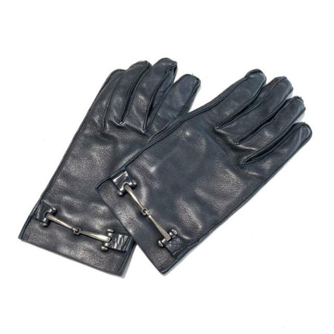 GUCCI(グッチ) 手袋 レディース - 黒×シルバー ホースビット レザー×金属素材