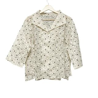 ハナエモリ(HANAE MORI)のHANAE MORI(ハナエモリ) 長袖シャツブラウス サイズ9 M レディース - ベージュ×ダークグレー 花柄/シースルー(シャツ/ブラウス(長袖/七分))