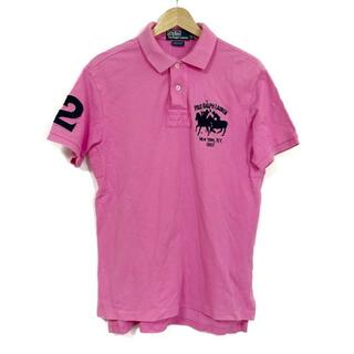 ポロラルフローレン(POLO RALPH LAUREN)のPOLObyRalphLauren(ポロラルフローレン) 半袖ポロシャツ サイズM メンズ美品  - ピンク×ダークネイビー 刺繍(ポロシャツ)