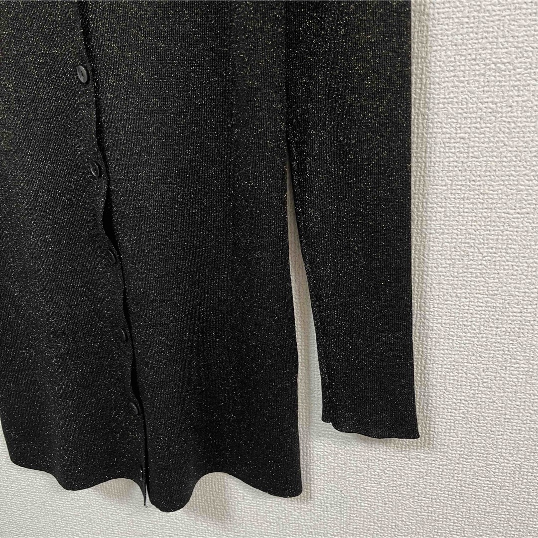 ダーマコレクション　ロングカーディガン　長袖　ブラック　ラメ　絹100%  M レディースのトップス(カーディガン)の商品写真