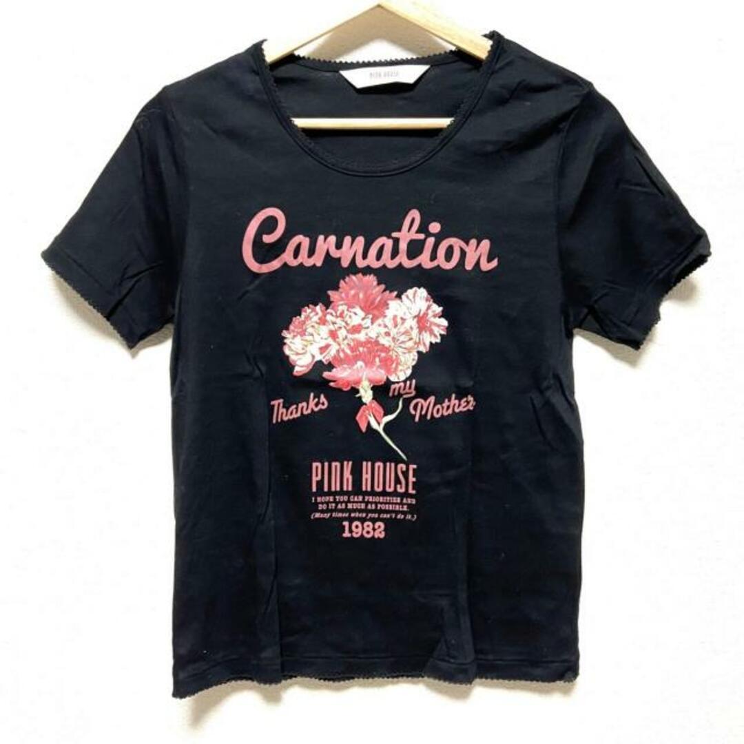 PINK HOUSE(ピンクハウス)のPINK HOUSE(ピンクハウス) 半袖Tシャツ サイズM レディース - 黒×レッド×マルチ クルーネック/花柄 レディースのトップス(Tシャツ(半袖/袖なし))の商品写真