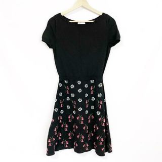 レッドヴァレンティノ(RED VALENTINO)のRED VALENTINO(レッドバレンチノ) ワンピース サイズXS レディース美品  - 黒×ライトブルー×マルチ 半袖/ロング/花柄(その他)