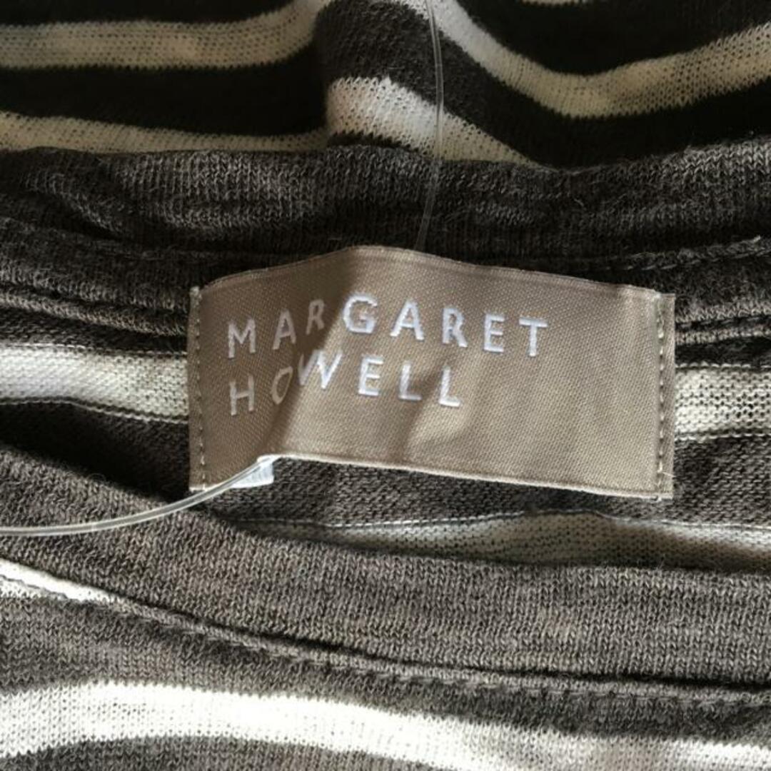 MARGARET HOWELL(マーガレットハウエル)のMargaretHowell(マーガレットハウエル) 半袖カットソー サイズ2 M レディース - ダークグレー×白 麻/ボーダー レディースのトップス(カットソー(半袖/袖なし))の商品写真