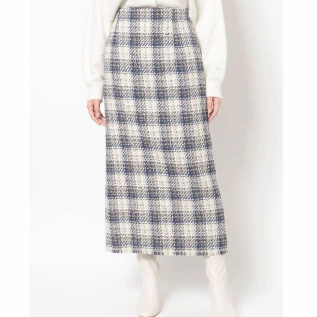 MERCURYDUO(マーキュリーデュオ)のMERCURYDUO チェックツイードタイトスカート　ブルー レディースのスカート(ロングスカート)の商品写真