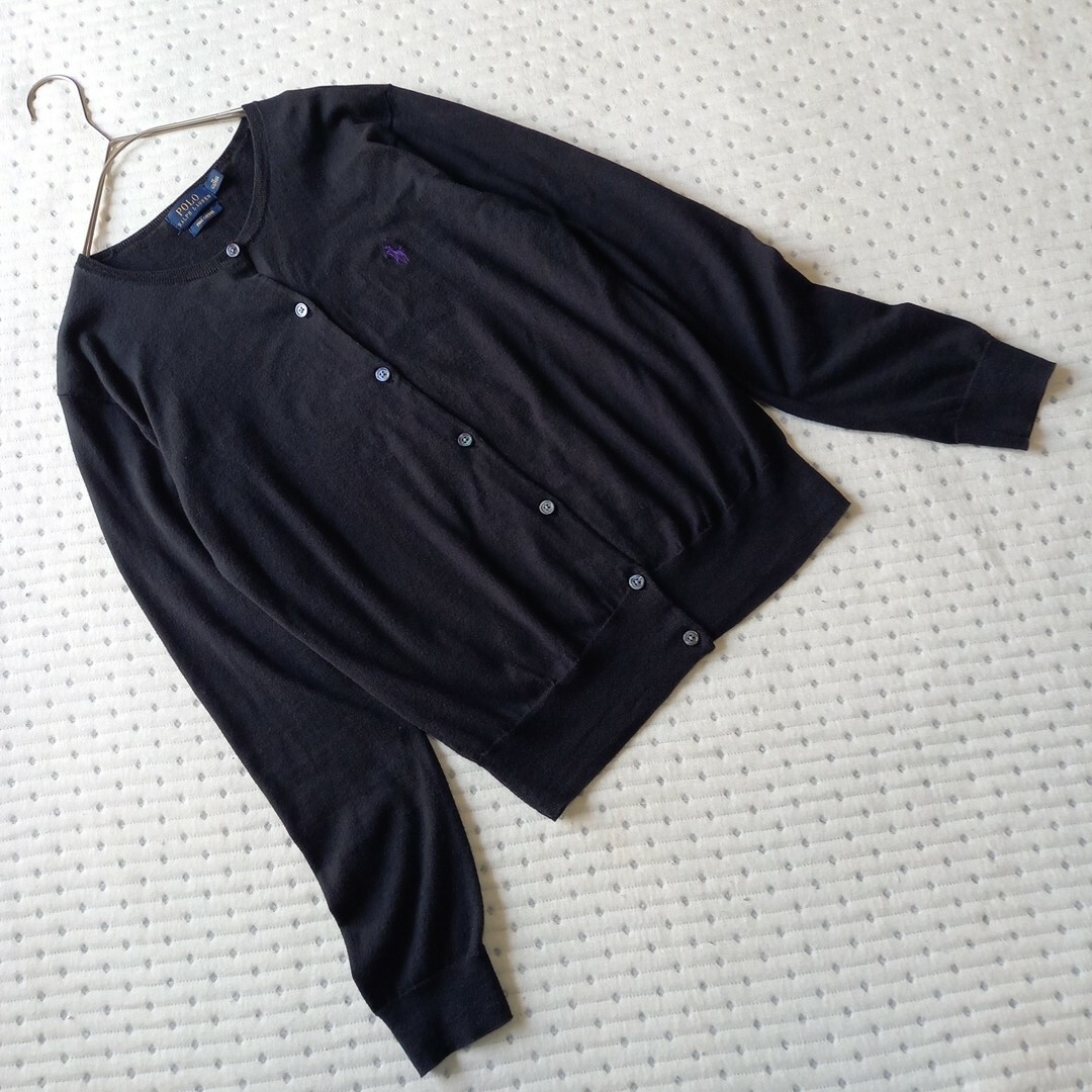 POLO RALPH LAUREN(ポロラルフローレン)のPOLO RALPH LAUREN 黒 長袖カーディガン レディース Mサイズ レディースのトップス(カーディガン)の商品写真