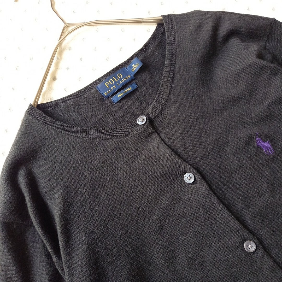 POLO RALPH LAUREN(ポロラルフローレン)のPOLO RALPH LAUREN 黒 長袖カーディガン レディース Mサイズ レディースのトップス(カーディガン)の商品写真