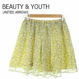 ビューティアンドユースユナイテッドアローズ(BEAUTY&YOUTH UNITED ARROWS)のB&Y ミニスカート フレア ギャザー 花柄 ベージュ 黄 230502AH6A(ミニスカート)