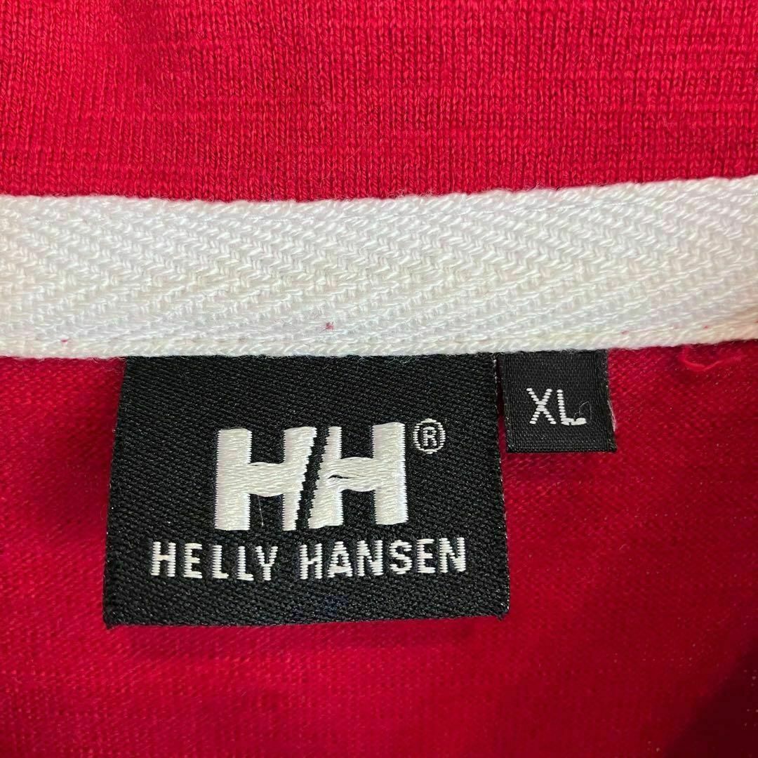 【美品】　ヘリーハンセン　長袖ポロシャツ　太ボーダー　刺繍ロゴ　XL 赤　白