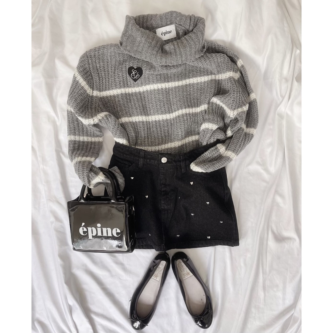 épine(エピヌ)の♡epine Éé high neck bigborder knit gray♡ レディースのトップス(ニット/セーター)の商品写真