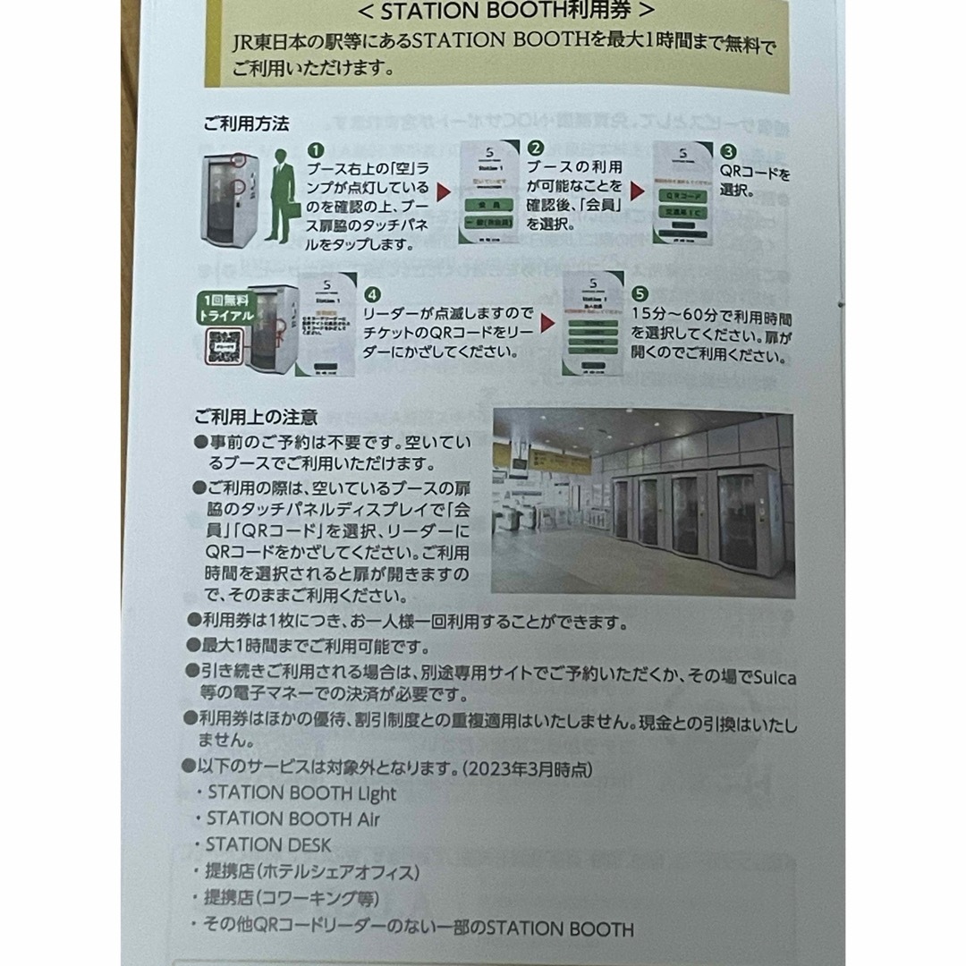ミニレター込！JR東日本STATION BOOTH 1時間無料券  5枚 チケットの施設利用券(その他)の商品写真