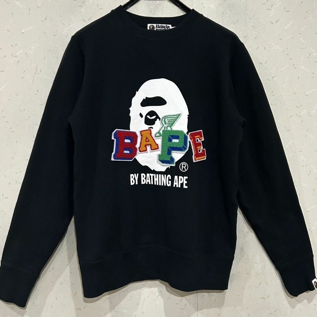 A BATHING APE(アベイシングエイプ)の＊アベイシングエイプ APE プリント サガラ刺繍 ワッペン トレーナー S メンズのトップス(スウェット)の商品写真